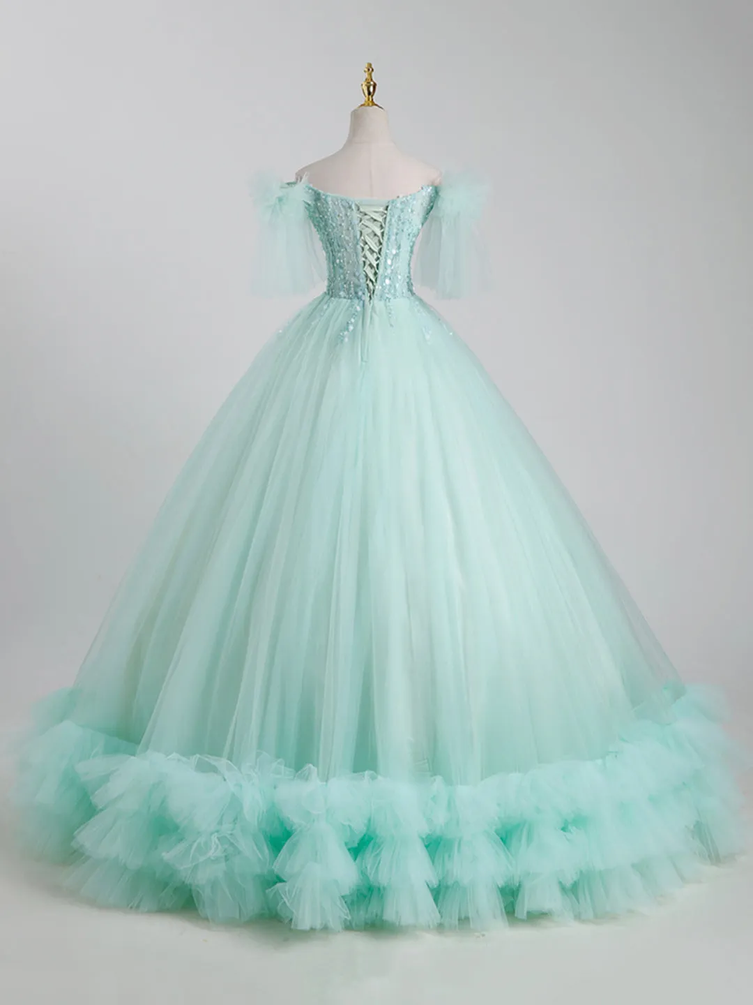 Beautiful Tulle Sequins Long Ball Gown A-Line Tulle Sweet 16 Dress