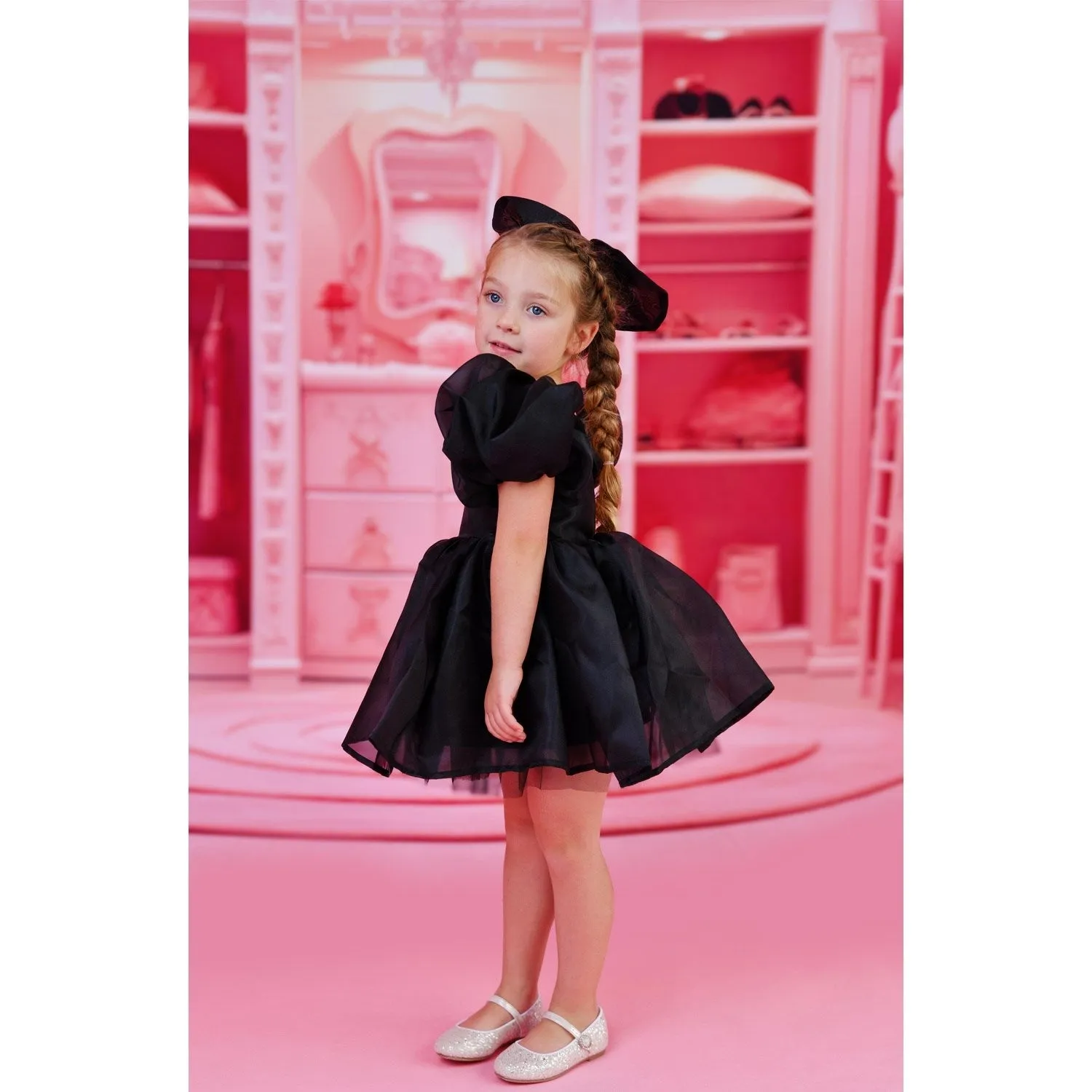 Dolly by Le Petit Tom Black Dolly World V-Back Puff Sleeve Organza Tutu Dress