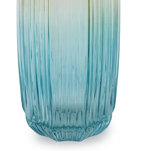 Pure Home   Living Blue and Green Ombre Ribbed Glass Vase - Small