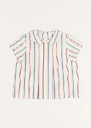 Striped Polo Collar Short Sleeve Shirt in Red (12mths-4yrs)